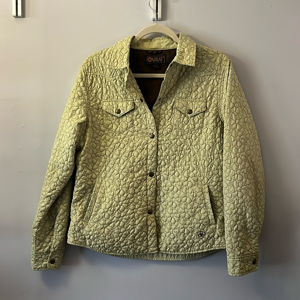 Ariat Embroidered Chartreuse Jacket Green Yellow with Brown Stitching Size M